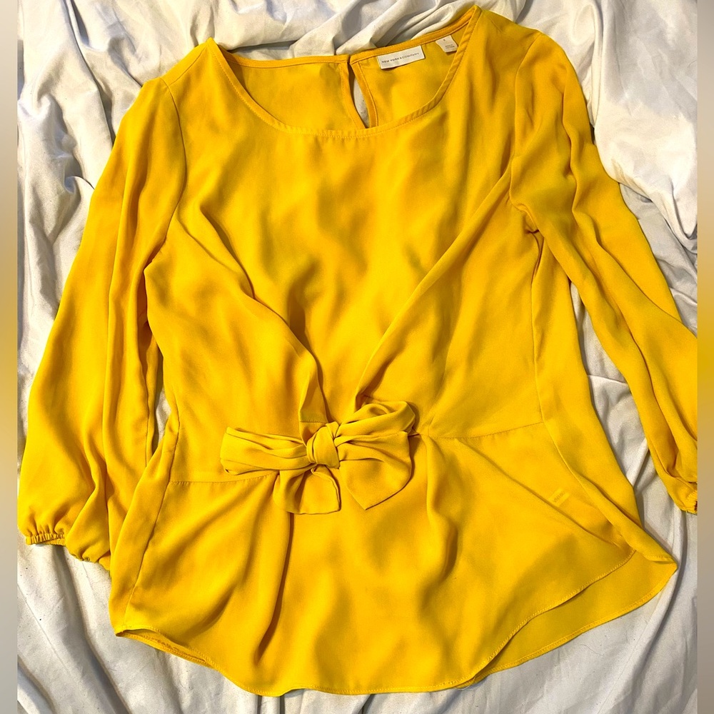 New York & Co Yellow Tie Front Blouse